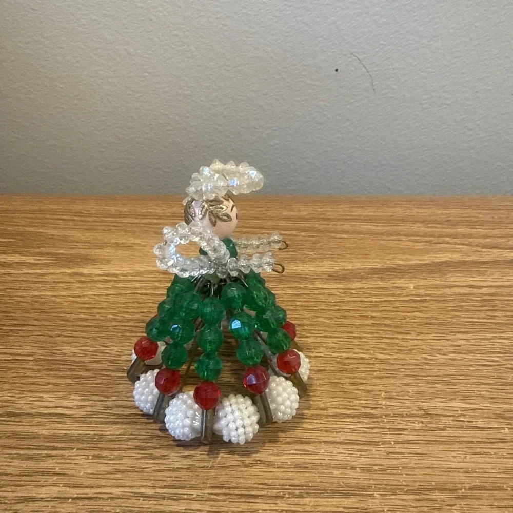 Vintage Handmade Christmas Bead‎ And Safety Pin Angel ornament & Bells